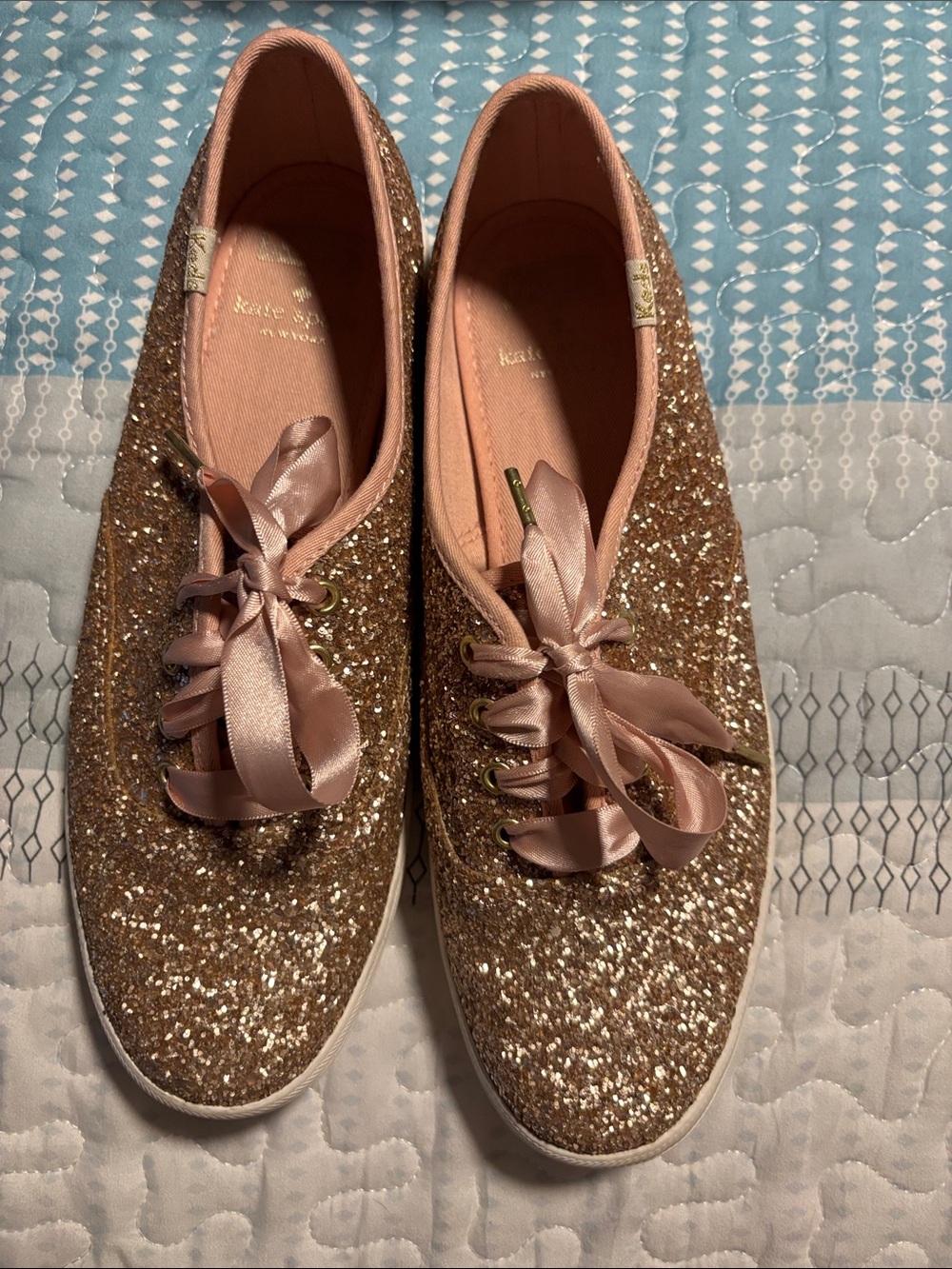 kate spade Rose Gold Glitter Ribbon Lace-Up Sneakers